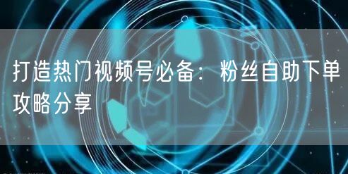打造热门视频号必备:粉丝自助下单攻略分享