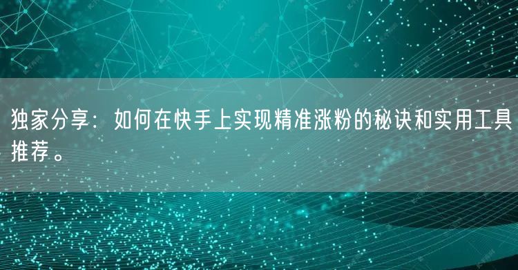独家分享:如何在快手上实现精准涨粉的秘诀和实用工具推荐。